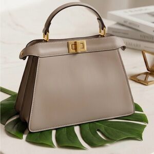 Taupe Top-Handle Women's Bag with Gold Hardware